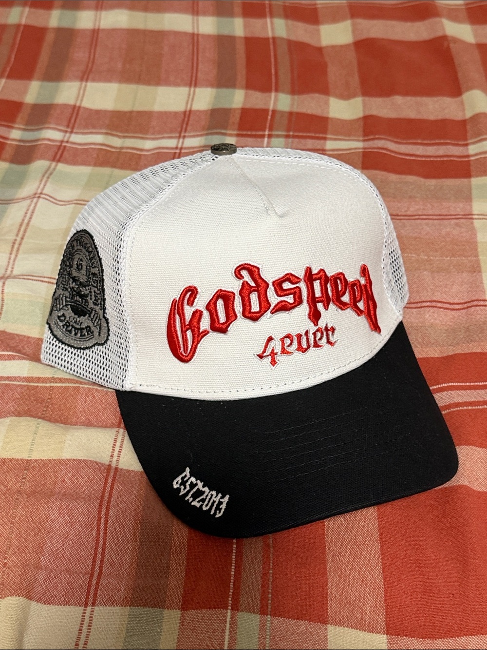 Godspeed 4ever Embroidered Trucker Hat - White & Black
